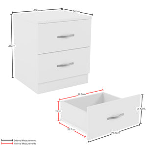 Riano 2 Drawer Bedside  Chest Set White Bedroom Storage Unit
