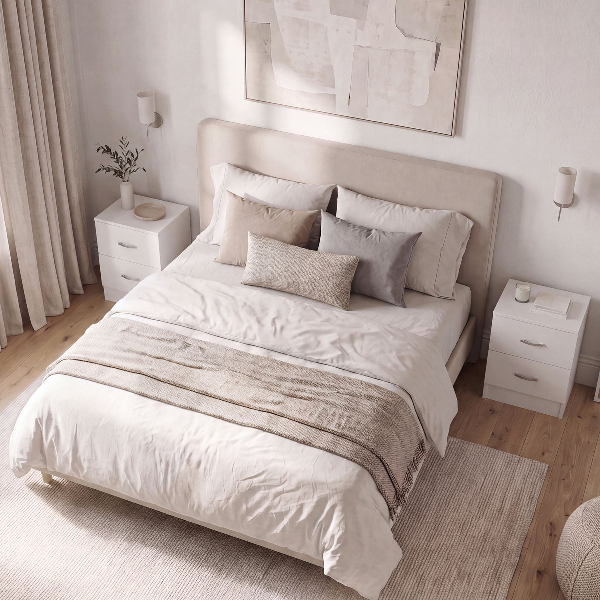 Riano 2 Drawer Bedside  Chest Set White Bedroom Storage Unit
