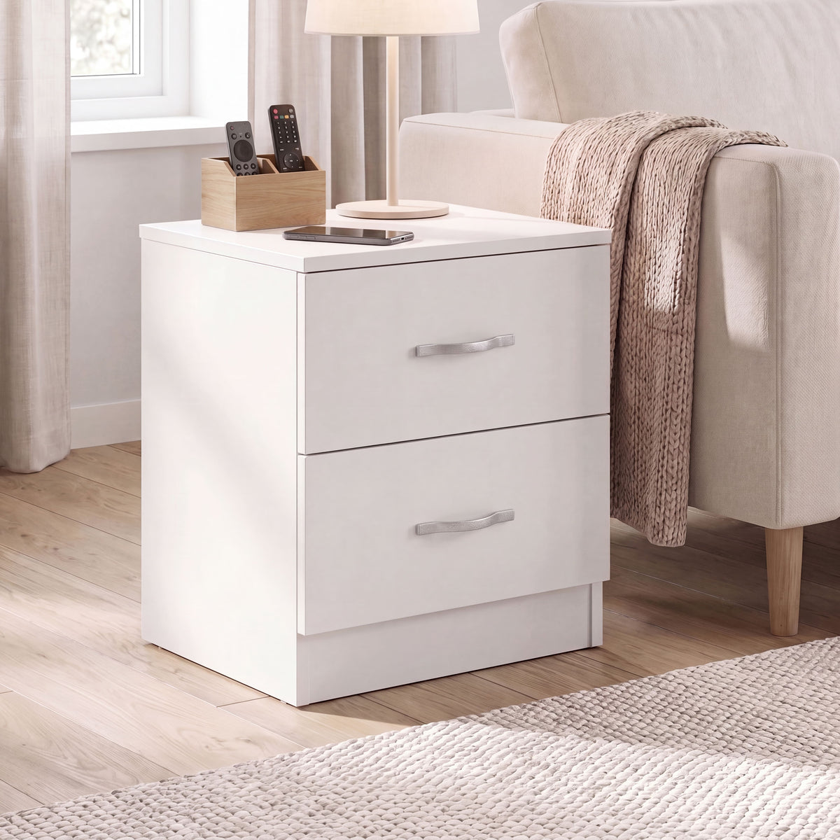 Riano 2 Drawer Bedside  Chest Set White Bedroom Storage Unit
