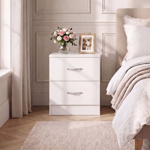 Riano 2 Drawer Bedside  Chest Set White Bedroom Storage Unit

