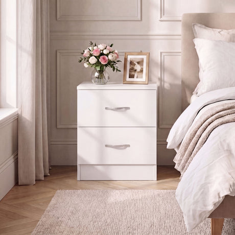 Riano 2 Drawer Bedside  Chest Set White Bedroom Storage Unit
