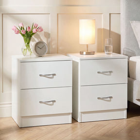 Riano 2 Drawer Bedside  Chest Set White Bedroom Storage Unit
