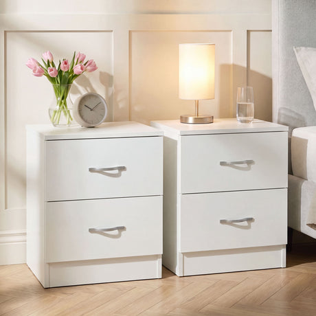 Riano 2 Drawer Bedside  Chest Set White Bedroom Storage Unit
