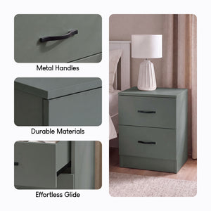 Riano 2 Drawer Bedside  Chest Set Green Bedroom Storage Unit
