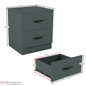 Riano 2 Drawer Bedside  Chest Set Green Bedroom Storage Unit
