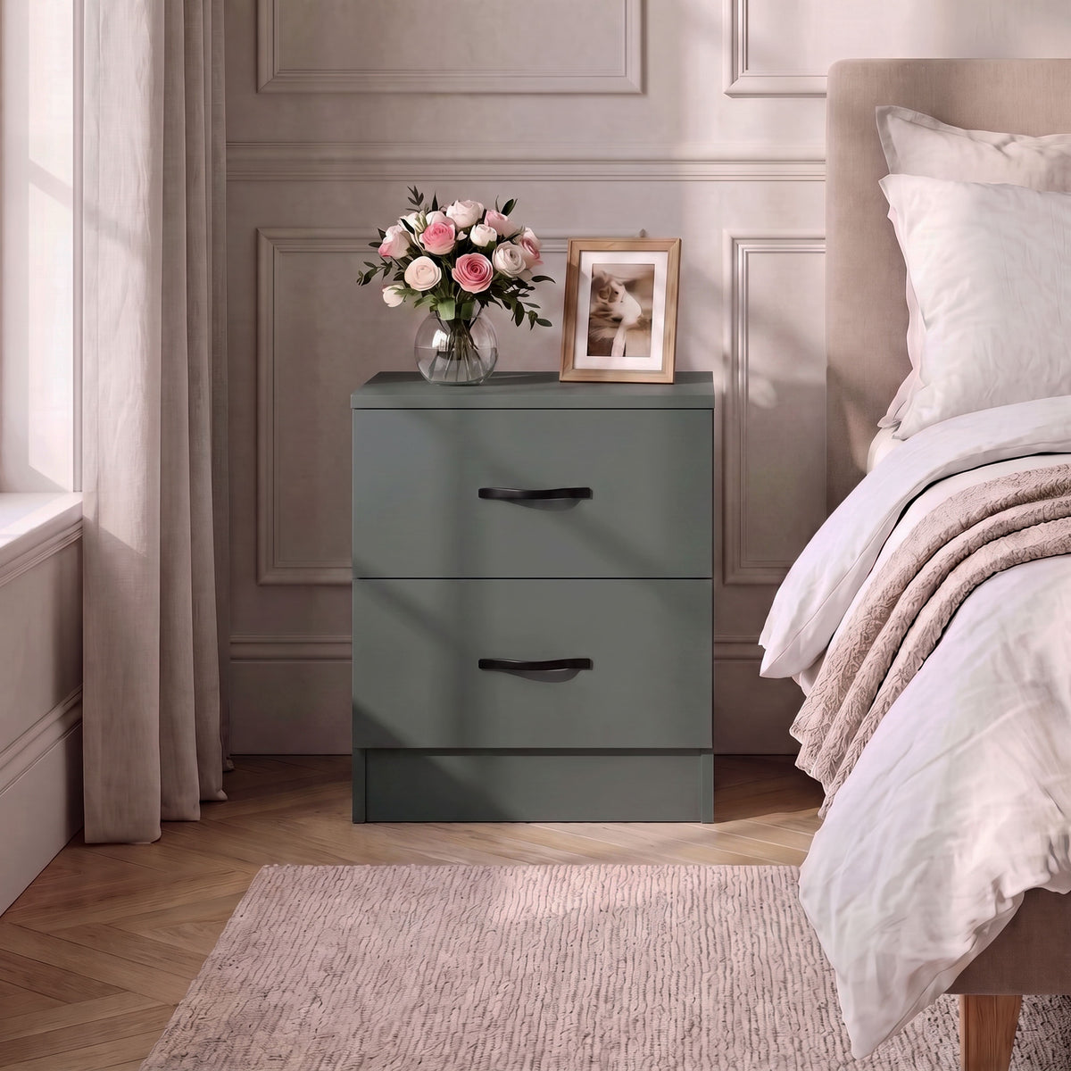 Riano 2 Drawer Bedside  Chest Set Green Bedroom Storage Unit
