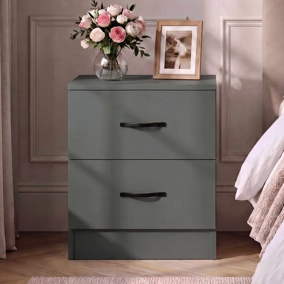 Riano 2 Drawer Bedside  Chest Set Green Bedroom Storage Unit
