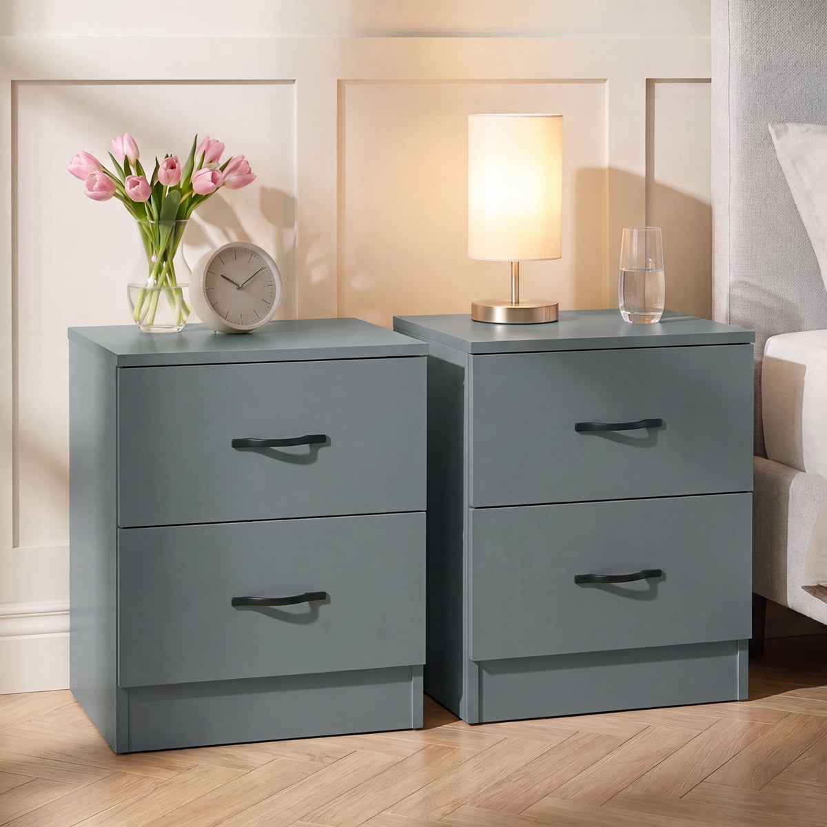 Riano 2 Drawer Bedside  Chest Set Green Bedroom Storage Unit

