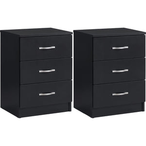 Riano 3 Drawer  Bedside  Chest Set Black Bedroom Storage Unit
