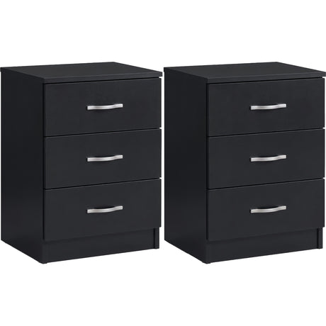Riano 3 Drawer  Bedside  Chest Set Black Bedroom Storage Unit
