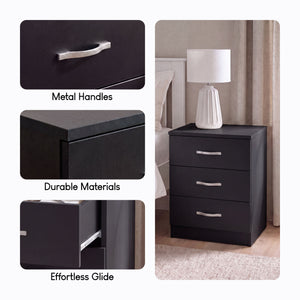 Riano 3 Drawer  Bedside  Chest Set Black Bedroom Storage Unit
