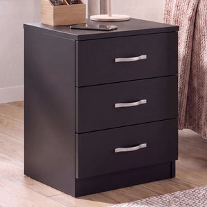 Riano 3 Drawer  Bedside  Chest Set Black Bedroom Storage Unit
