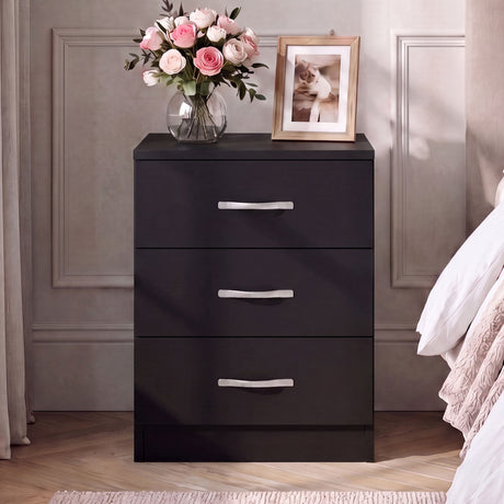 Riano 3 Drawer  Bedside  Chest Set Black Bedroom Storage Unit
