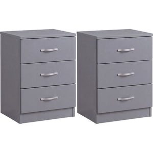 Riano 3 Drawer Bedside  Chest Set Grey Bedroom Storage Unit
