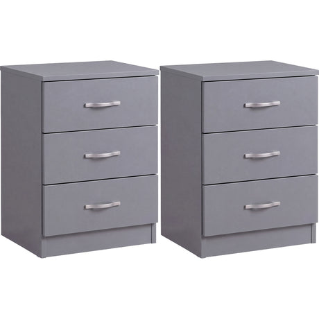 Riano 3 Drawer Bedside  Chest Set Grey Bedroom Storage Unit
