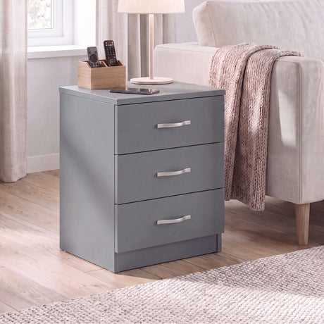 Riano 3 Drawer Bedside  Chest Set Grey Bedroom Storage Unit
