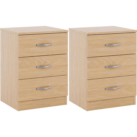 Riano 3 Drawer Bedside  Chest Set Pine Bedroom Storage Unit
