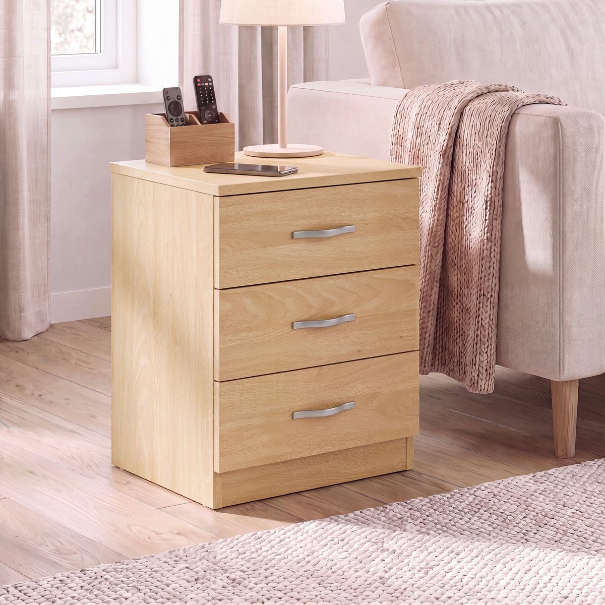 Riano 3 Drawer Bedside  Chest Set Pine Bedroom Storage Unit
