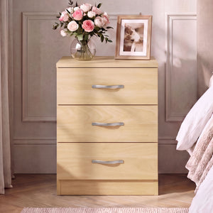 Riano 3 Drawer Bedside  Chest Set Pine Bedroom Storage Unit
