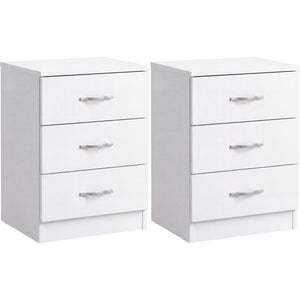 Riano 3 Drawer Bedside  Chest Set White Bedroom Storage Unit
