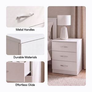 Riano 3 Drawer Bedside  Chest Set White Bedroom Storage Unit
