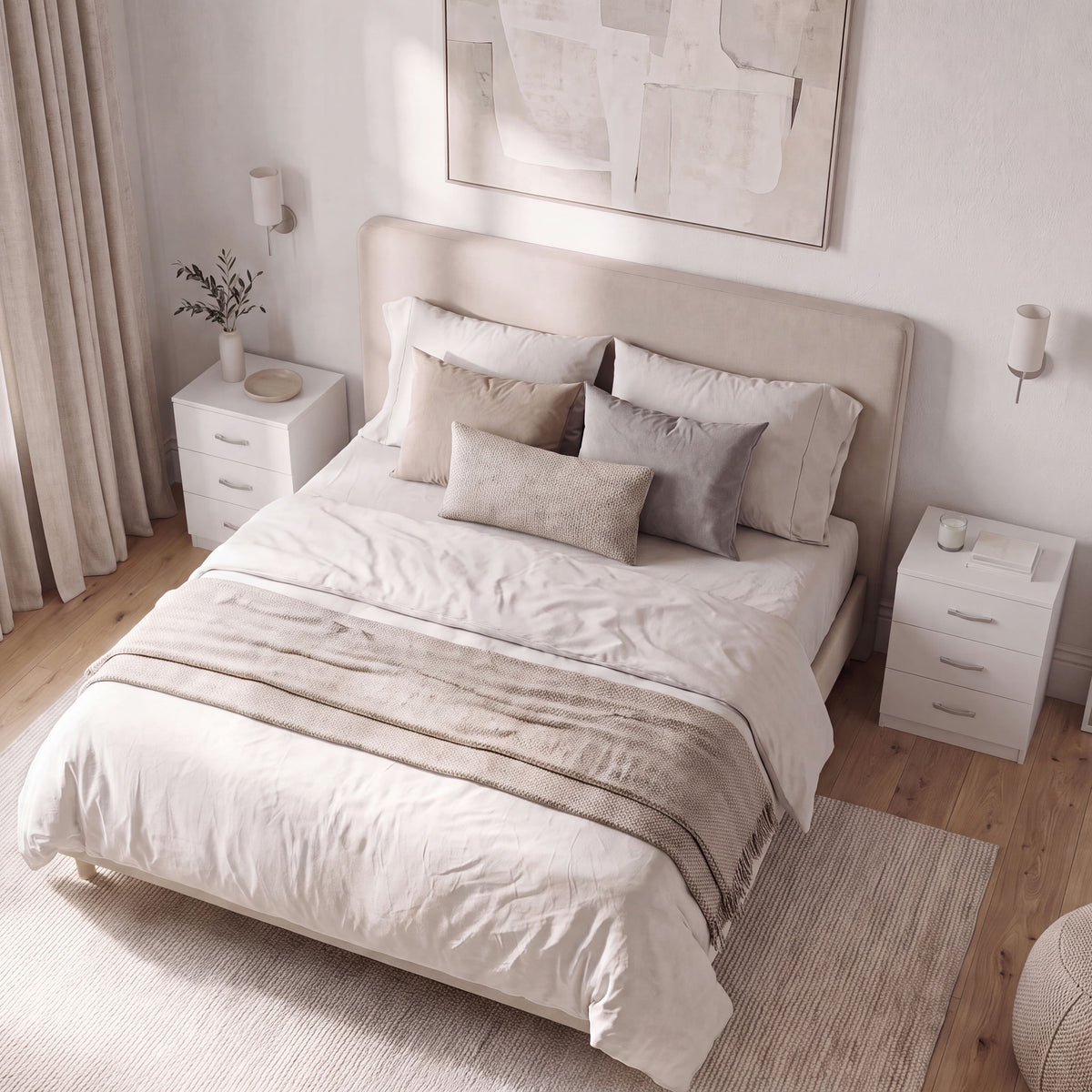 Riano 3 Drawer Bedside  Chest Set White Bedroom Storage Unit
