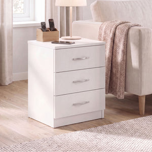 Riano 3 Drawer Bedside  Chest Set White Bedroom Storage Unit
