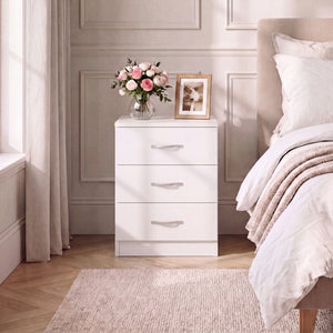 Riano 3 Drawer Bedside Chest Table- Set of 2, White