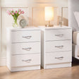 Riano 3 Drawer Bedside  Chest Set White Bedroom Storage Unit
