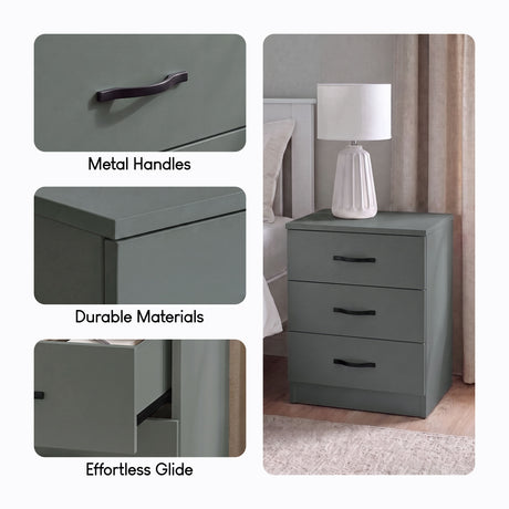Riano 3 Drawer Bedside  Chest Set Green Bedroom Storage Unit
