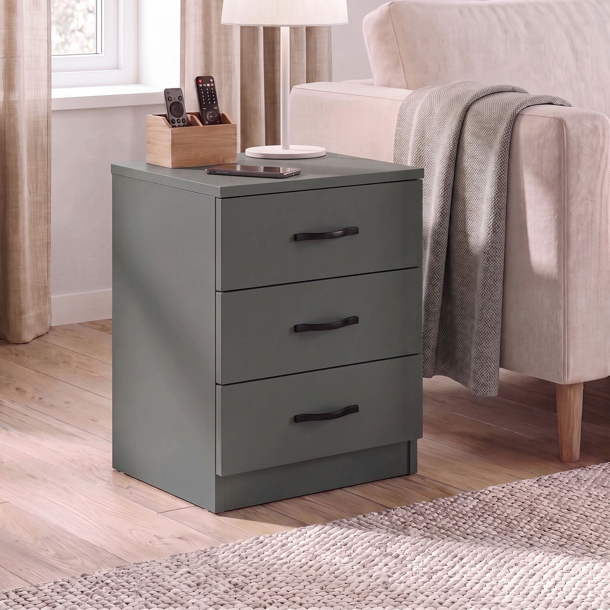 Riano 3 Drawer Bedside  Chest Set Green Bedroom Storage Unit
