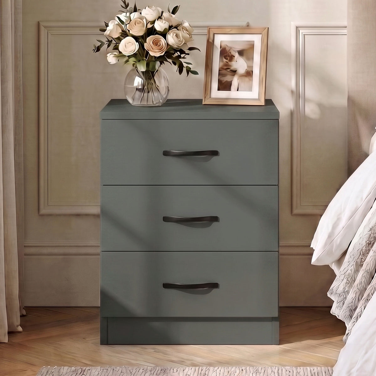 Riano 3 Drawer Bedside  Chest Set Green Bedroom Storage Unit
