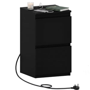 Denver 2 Drawer Bedside Chest Table with Power Outlet, Black