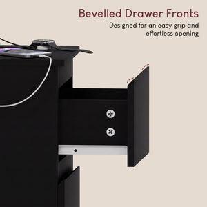 Denver 2 Drawer Bedside Chest Table with Power Outlet, Black
