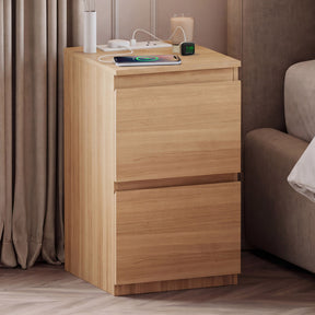 Denver 2 Drawer small Bedside Chest Table, pine, with Power Outlet for bedroom storage
