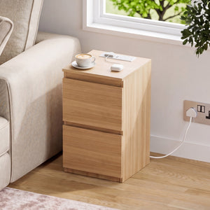 Denver 2 Drawer Bedside Chest Table with Power Outlet, Pine