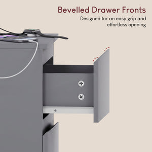 Denver 2 Drawer Bedside Chest Table with Power Outlet, Grey