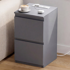 Denver 2 Drawer Bedside Chest Table with Power Outlet, Grey