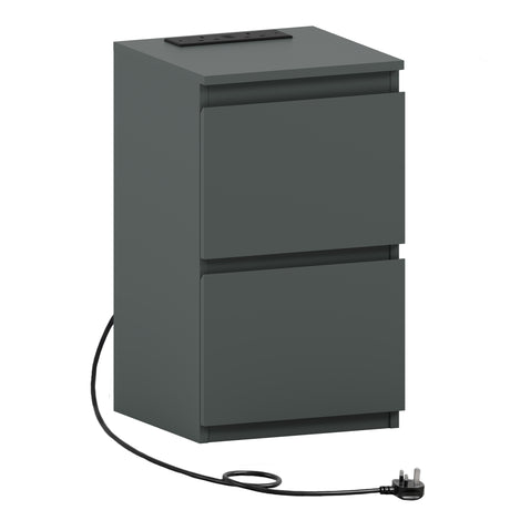 Denver 2 Drawer small Bedside Chest Table, Green, with Power Outlet for bedroom storage
