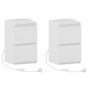 Denver 2 Drawer small Bedside Chest Table, white, with Power Outlet for bedroom storage, Set 
