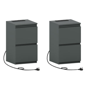 Denver 2 Drawer small Bedside Chest Table, Green, with Power Outlet for bedroom Storage, Set
