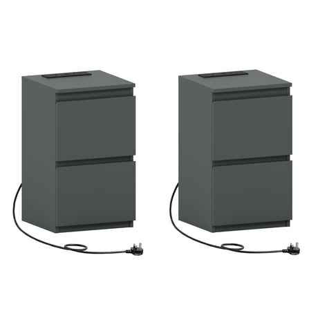 Denver 2 Drawer small Bedside Chest Table, Green, with Power Outlet for bedroom Storage, Set

