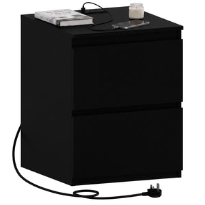 Denver 2 Drawer Large Bedside Chest Night Stand with Power Outlet, White

