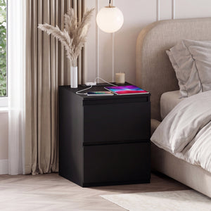Denver 2 Drawer Large Bedside Chest Night Stand with Power Outlet, White
