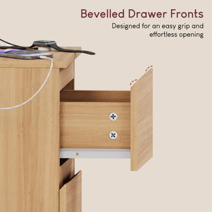 Denver 2 Drawer large Bedside Chest Table, pine, with Power Outlet for bedroom Storage, Set
