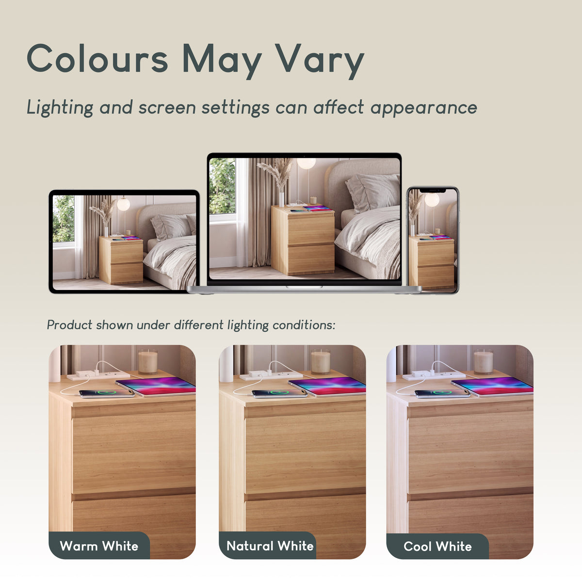 Denver 2 Drawer large Bedside Chest Table, pine, with Power Outlet for bedroom Storage, Set
