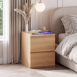 Denver 2 Drawer large Bedside Chest Table, pine, with Power Outlet for bedroom storage
