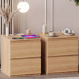 Denver 2 Drawer large Bedside Chest Table, pine, with Power Outlet for bedroom Storage, Set
