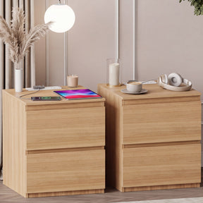 Denver 2 Drawer large Bedside Chest Table, pine, with Power Outlet for bedroom Storage, Set
