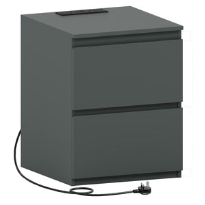 Denver 2 Drawer large Bedside Chest Table, Jasper Green, with Power Outlet for bedroom storage
